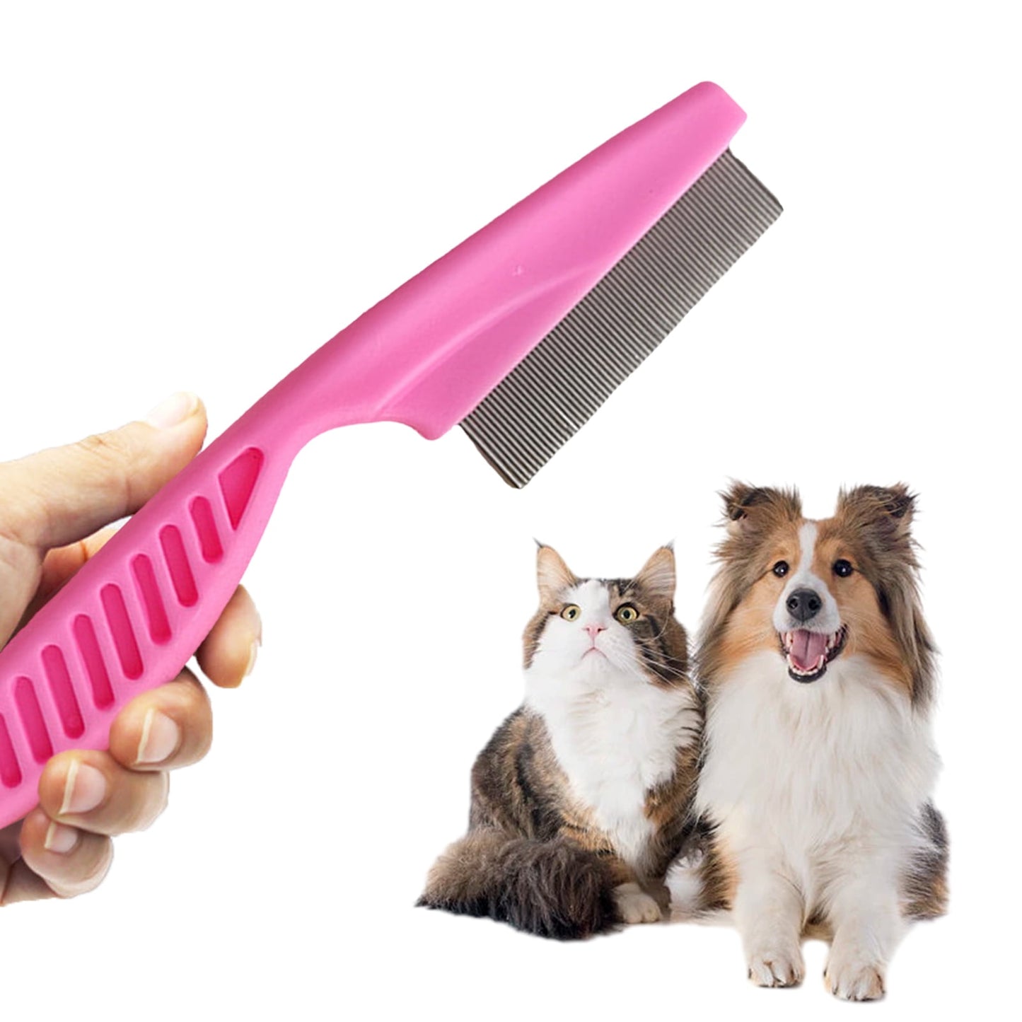 Zksm 2Pcs Pet Grooming Comb Multifunctional – Stainless Steel Flea Comb for Cats, Dogs, Pet Tear Stain Removal Brush for Deshedding